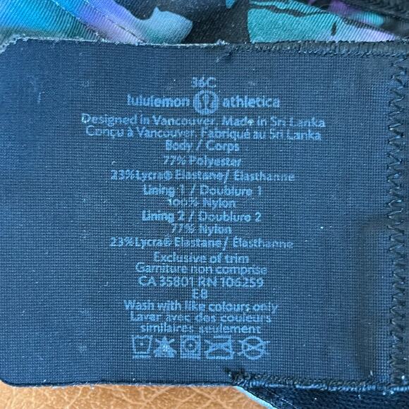 Lululemon Ta Ta Tamer Biggie Fleur Sombre Caspian Sport Bra Blue Black Size 36C - Picture 10 of 10
